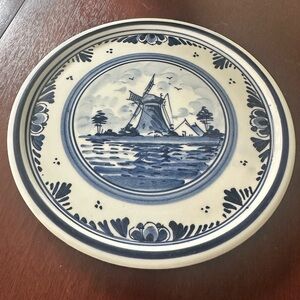 Delft Handgeschilderd Blue White Dutch WINDMILLS Scene Handpainted  Plate N 556‎